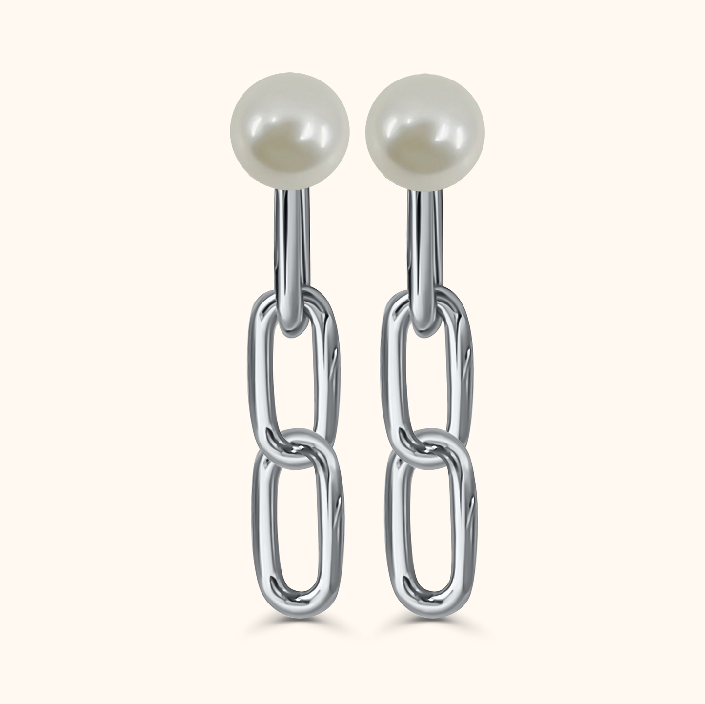 Riku Kusari Pearl Earrings M - Radium Plated