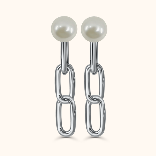 Riku Kusari Pearl Earrings M - Radium Plated